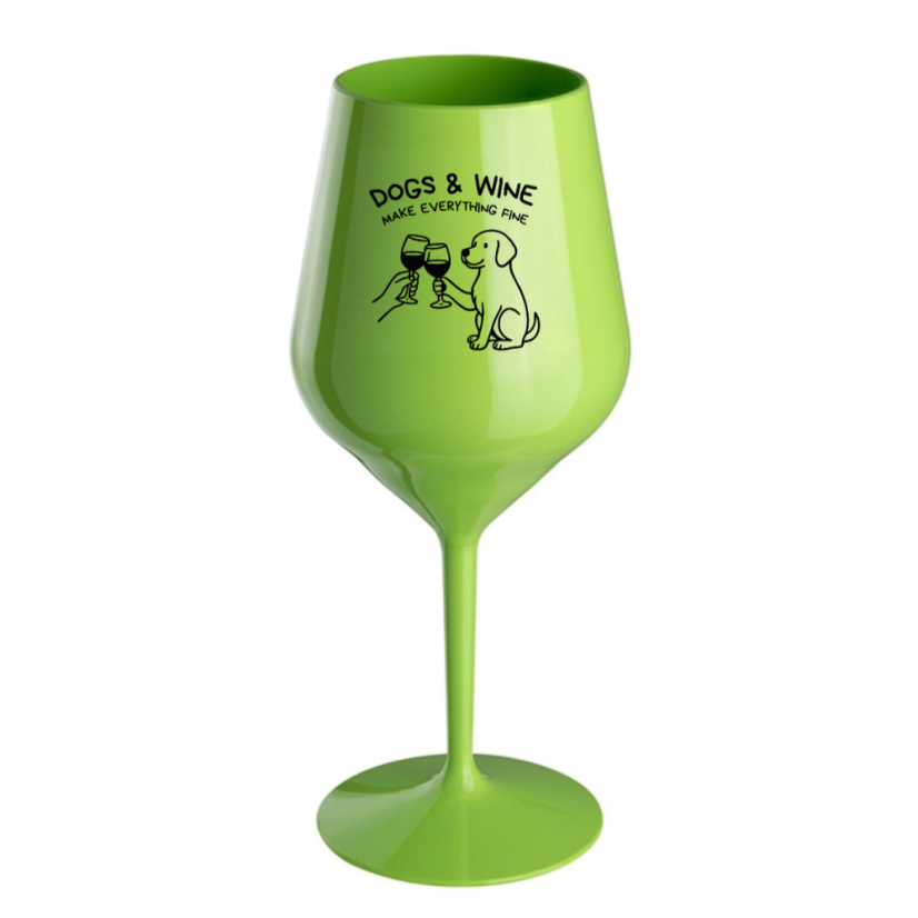 NEROZBITNÁ SKLENIČKA NA VÍNO Dogs & Wine 470 ml - Barva: oranžová, Velikost: 470 ml