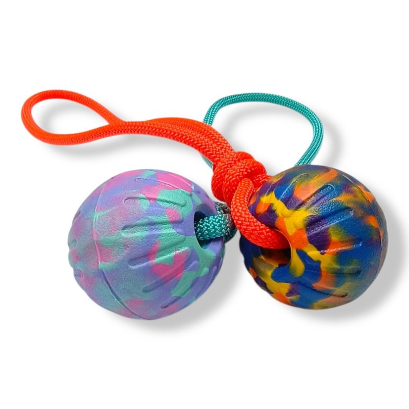Míček FOAM TUG s lanem - Barva míčku: Pastel camo, Barva: Electric Blue, Provedení: Lano bez ucha