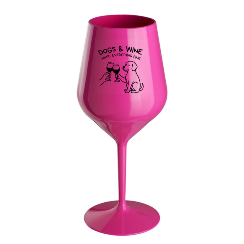 NEROZBITNÁ SKLENIČKA NA VÍNO Dogs & Wine 470 ml - Barva: oranžová, Velikost: 470 ml