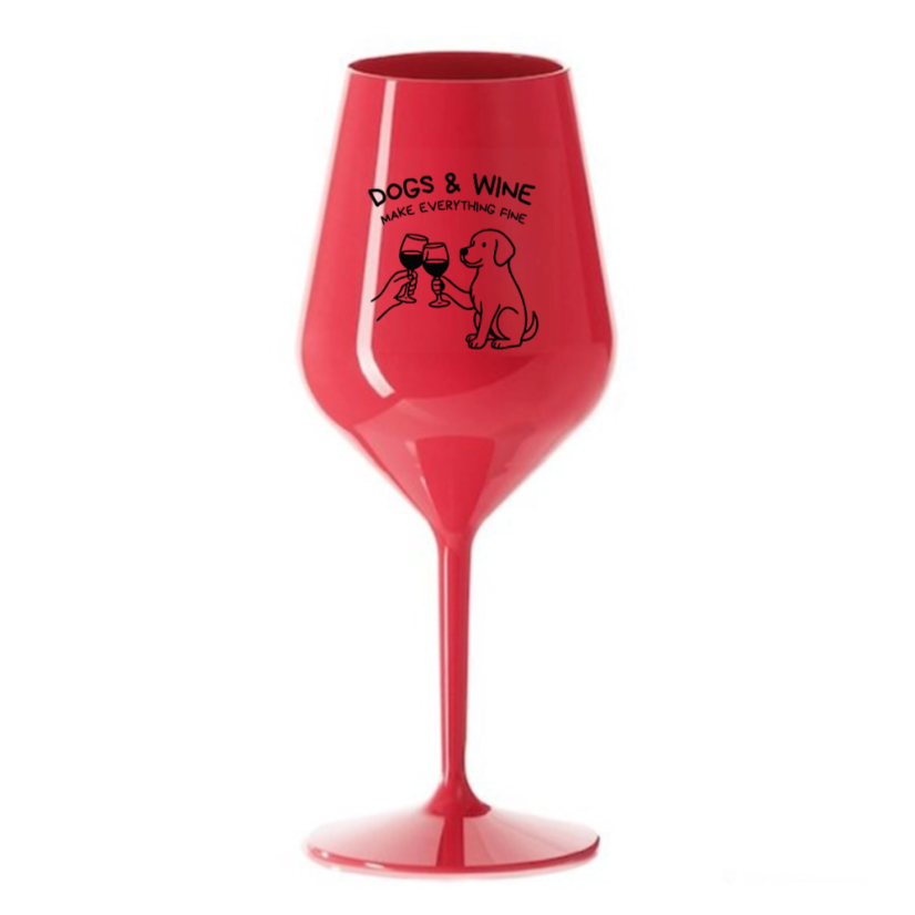 NEROZBITNÁ SKLENIČKA NA VÍNO Dogs & Wine 470 ml - Barva: oranžová, Velikost: 470 ml