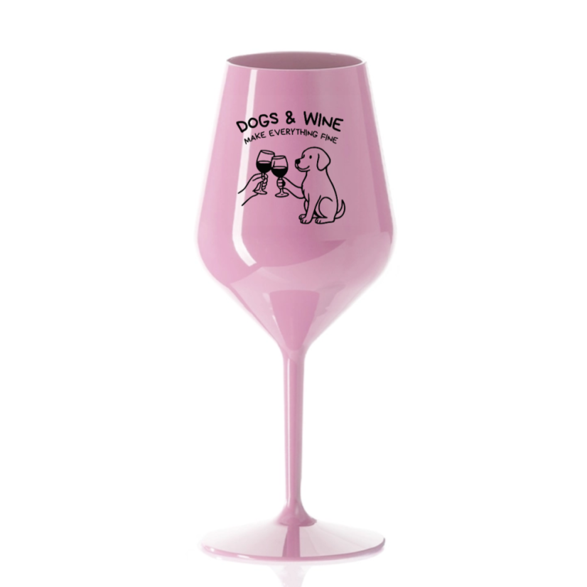 NEROZBITNÁ SKLENIČKA NA VÍNO Dogs & Wine 470 ml - Barva: oranžová, Velikost: 470 ml